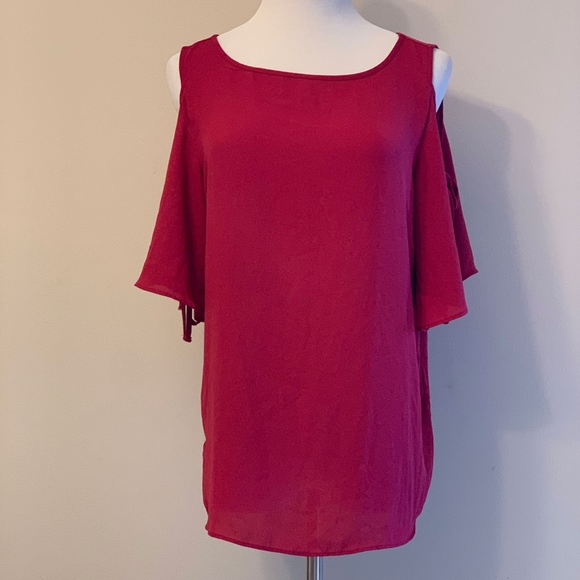 LOFT Tie Cold Shoulder Mix Media Top - Picture 2 of 10